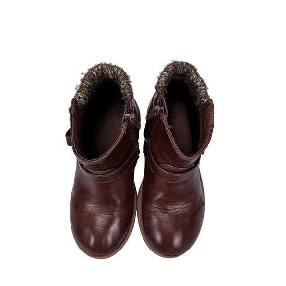 Brown Faux Leather Ankle Boots With Faux Fur Lining & Side Zipper Closure For Gi - Picture 2 of 8